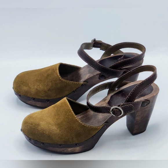 American Eagle 1977 Vintage Suede Leather Studded Clogs Wooden Heels Size 7 - Picture 7 of 15